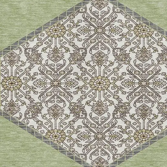 Artichoke Green Beige And Gray Oriental Washable Area Rug With UV Protection Photo 2
