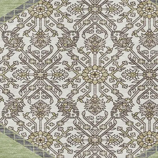 Artichoke Green Beige And Gray Oriental Washable Area Rug With UV Protection Photo 2