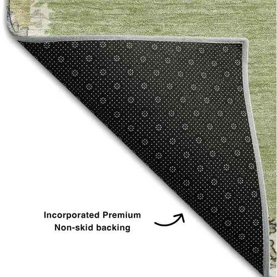 Artichoke Green Beige And Gray Oriental Washable Area Rug With UV Protection Photo 6
