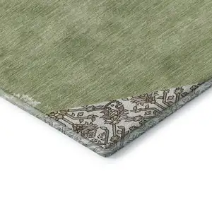 Photo of Artichoke Green Beige And Gray Oriental Washable Area Rug With UV Protection