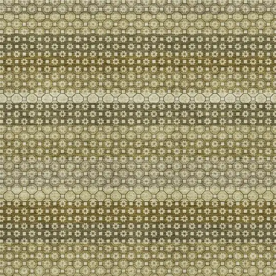Artichoke Green Beige And Gray Striped Washable Area Rug With UV Protection Photo 2