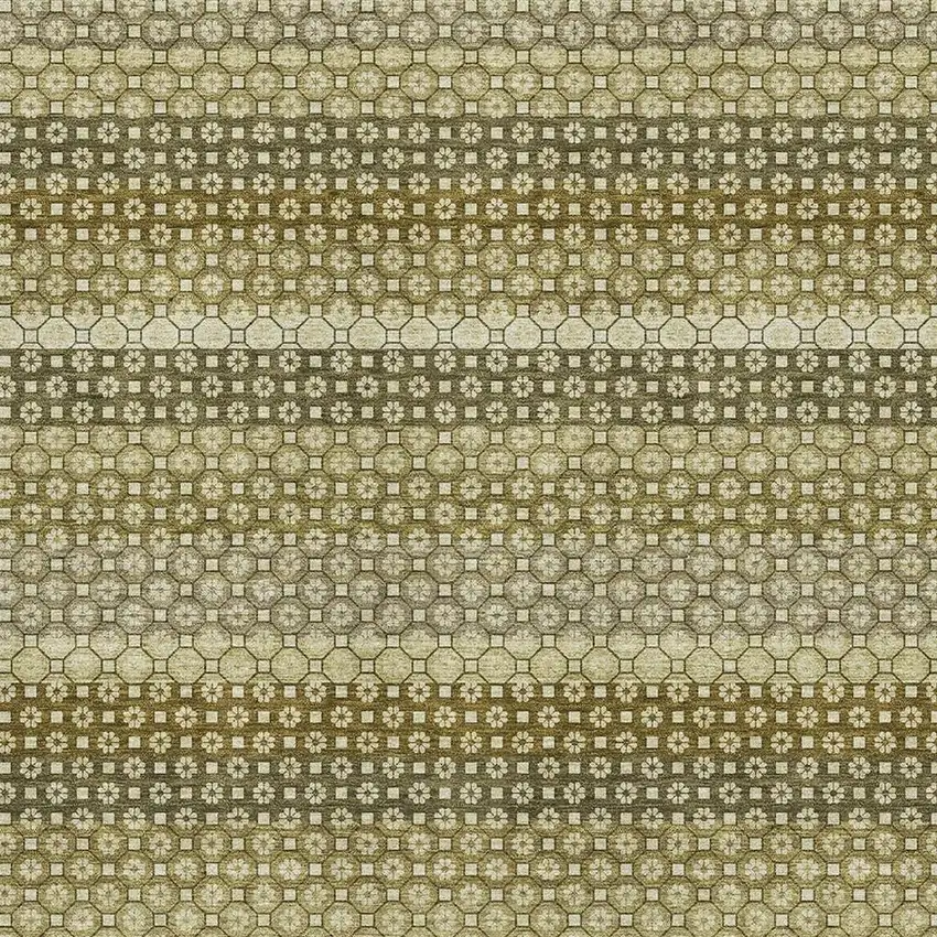 Artichoke Green Beige And Gray Striped Washable Area Rug With UV Protection Photo 2