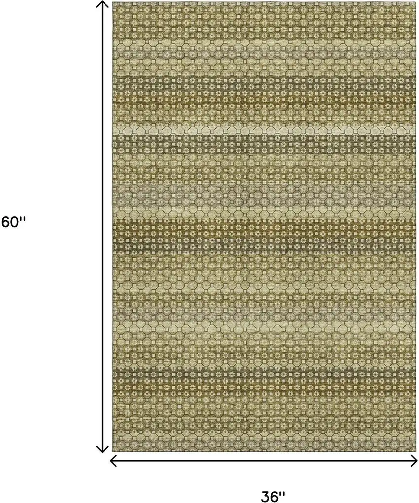 Artichoke Green Beige And Gray Striped Washable Area Rug With UV Protection Photo 3