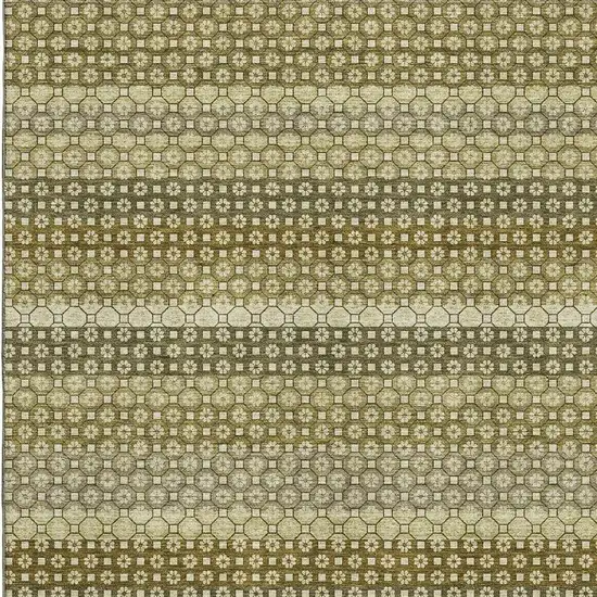 Artichoke Green Beige And Gray Striped Washable Area Rug With UV Protection Photo 2