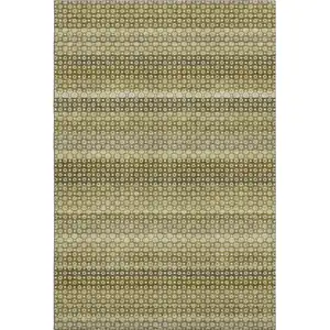 Photo of Artichoke Green Beige And Gray Striped Washable Area Rug With UV Protection