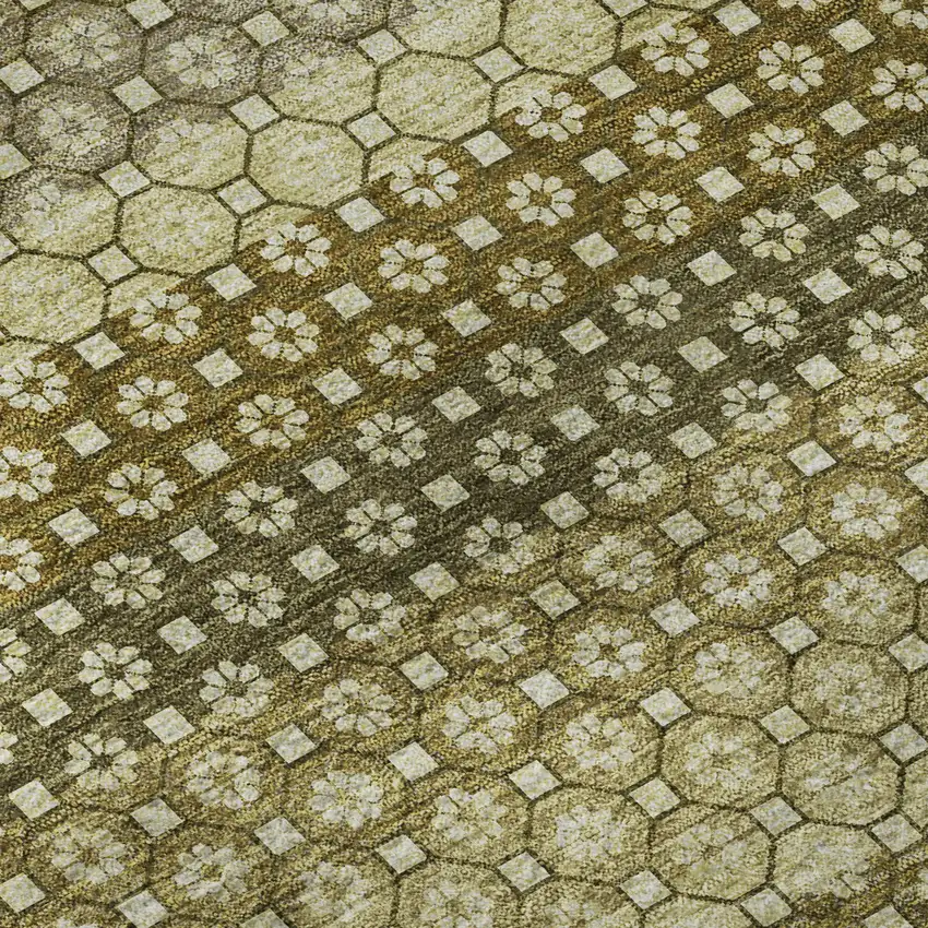 Artichoke Green Beige And Gray Striped Washable Area Rug With UV Protection Photo 9