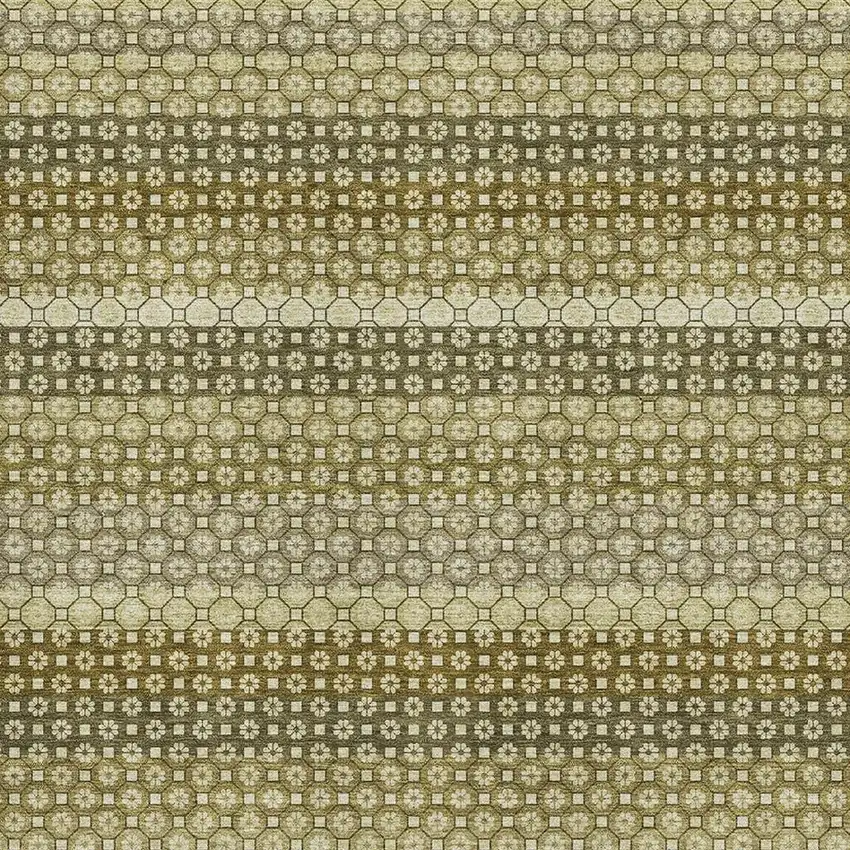 Artichoke Green Beige And Gray Striped Washable Area Rug With UV Protection Photo 2