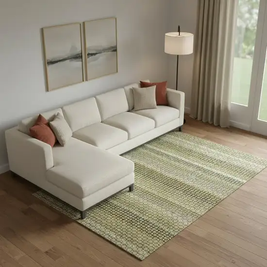 Artichoke Green Beige And Gray Striped Washable Area Rug With UV Protection Photo 2