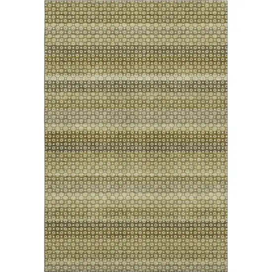 Artichoke Green Beige And Gray Striped Washable Area Rug With UV Protection Photo 1