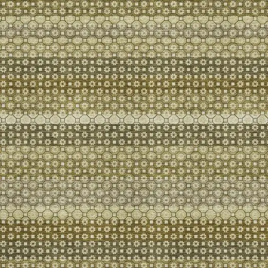 Artichoke Green Beige And Gray Striped Washable Area Rug With UV Protection Photo 3