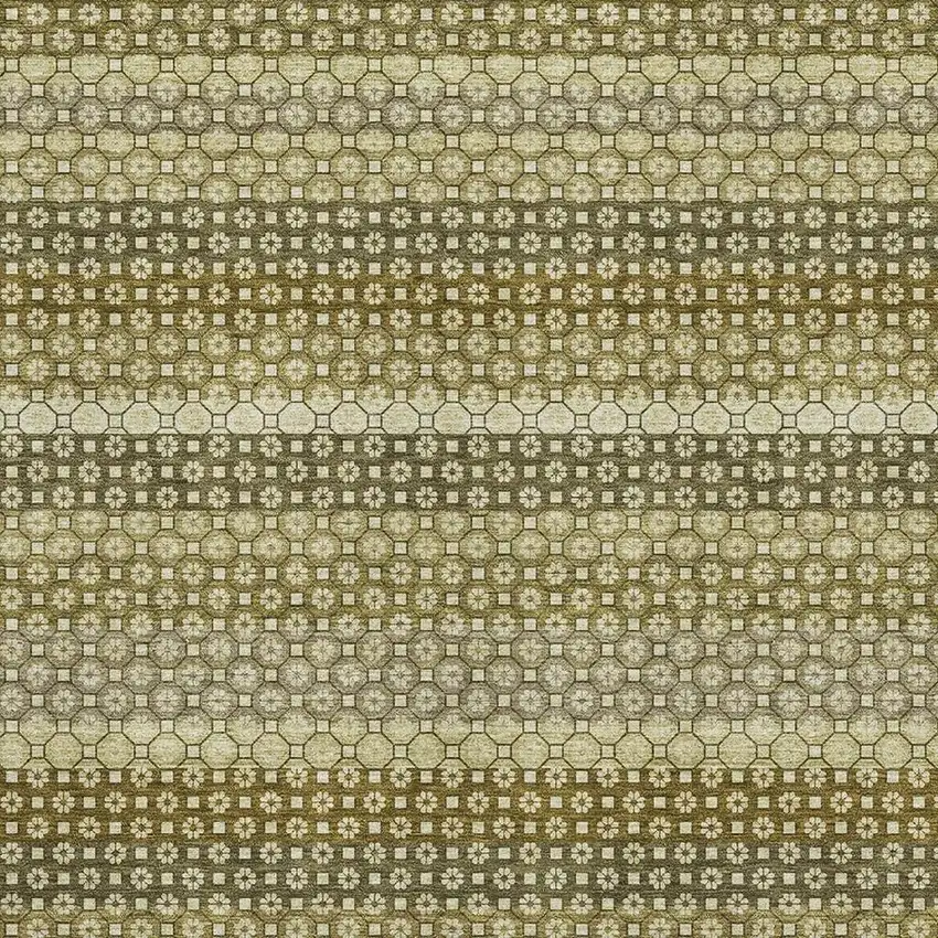 Artichoke Green Beige And Gray Striped Washable Area Rug With UV Protection Photo 3