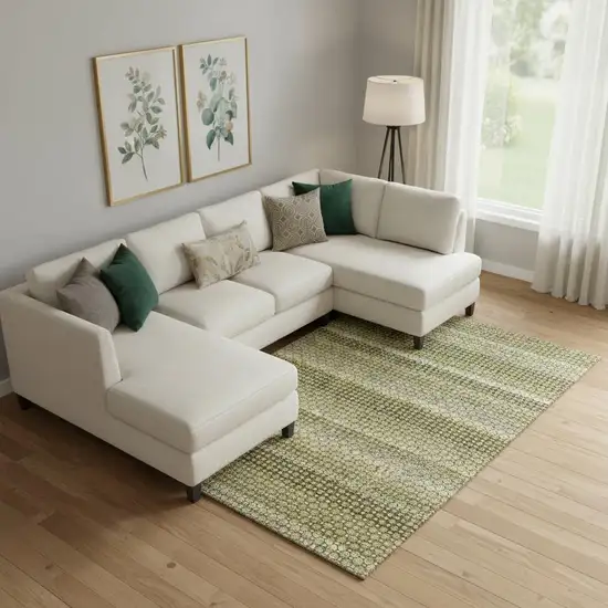 Artichoke Green Beige And Gray Striped Washable Area Rug With UV Protection Photo 2