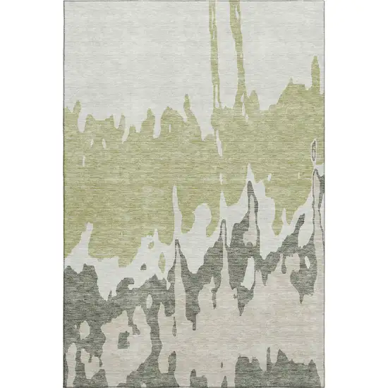 Artichoke Green Beige And Ivory Abstract Washable Area Rug With UV Protection Photo 1