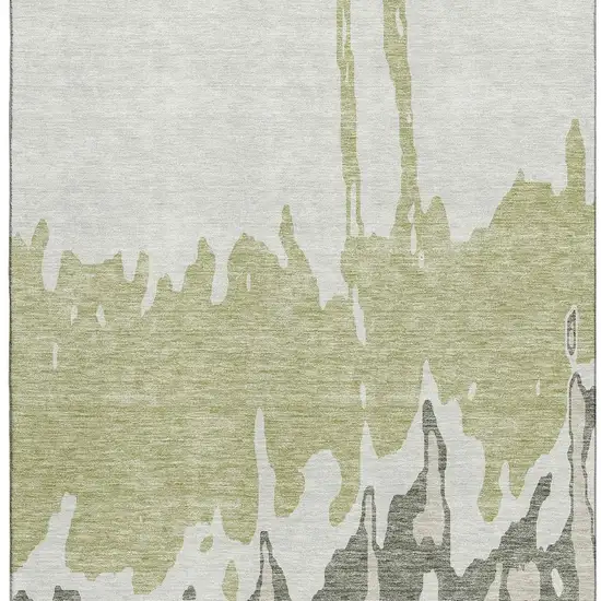 Artichoke Green Beige And Ivory Abstract Washable Area Rug With UV Protection Photo 2