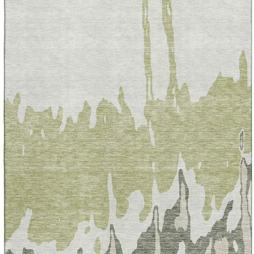 Artichoke Green Beige And Ivory Abstract Washable Area Rug With UV Protection Photo 2