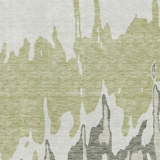Artichoke Green Beige And Ivory Abstract Washable Area Rug With UV Protection Photo 2