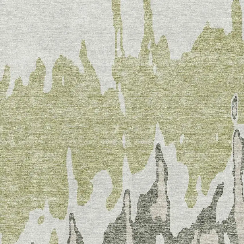 Artichoke Green Beige And Ivory Abstract Washable Area Rug With UV Protection Photo 2