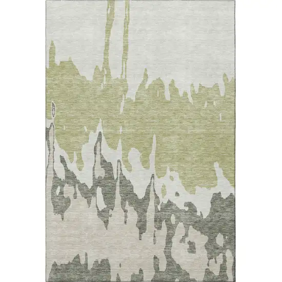 Artichoke Green Beige And Ivory Abstract Washable Area Rug With UV Protection Photo 3