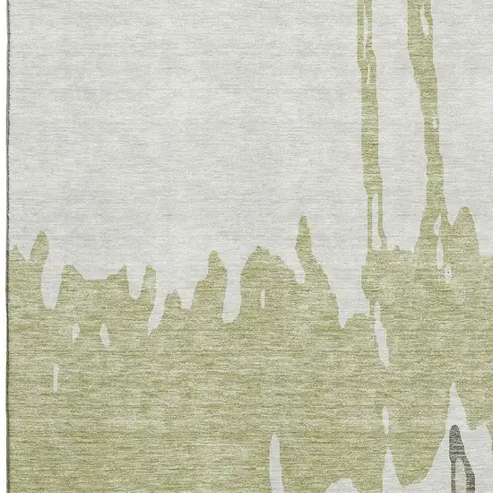 Artichoke Green Beige And Ivory Abstract Washable Area Rug With UV Protection Photo 2