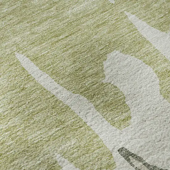 Artichoke Green Beige And Ivory Abstract Washable Area Rug With UV Protection Photo 9