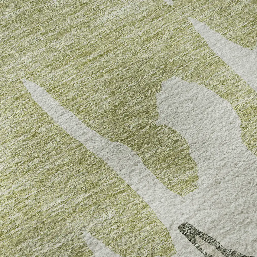 Artichoke Green Beige And Ivory Abstract Washable Area Rug With UV Protection Photo 9