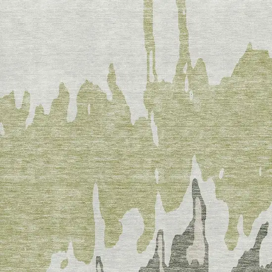 Artichoke Green Beige And Ivory Abstract Washable Area Rug With UV Protection Photo 2