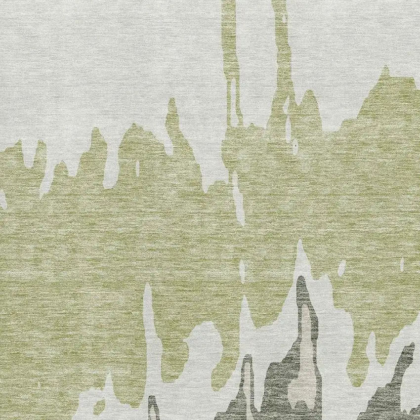 Artichoke Green Beige And Ivory Abstract Washable Area Rug With UV Protection Photo 2