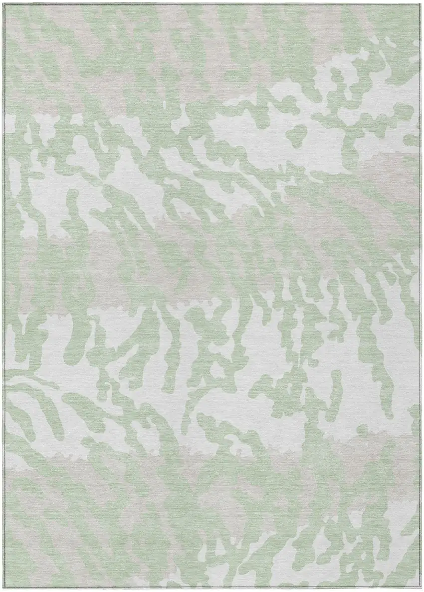 Artichoke Green Beige And Ivory Animal Print Washable Indoor Outdoor Area Rug Photo 2