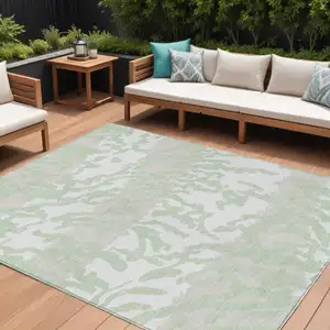 Photo of Artichoke Green Beige And Ivory Animal Print Washable Indoor Outdoor Area Rug