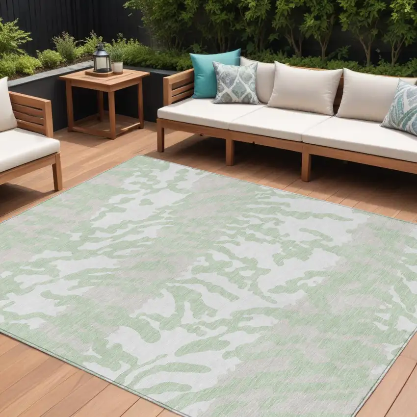 Artichoke Green Beige And Ivory Animal Print Washable Indoor Outdoor Area Rug Photo 1