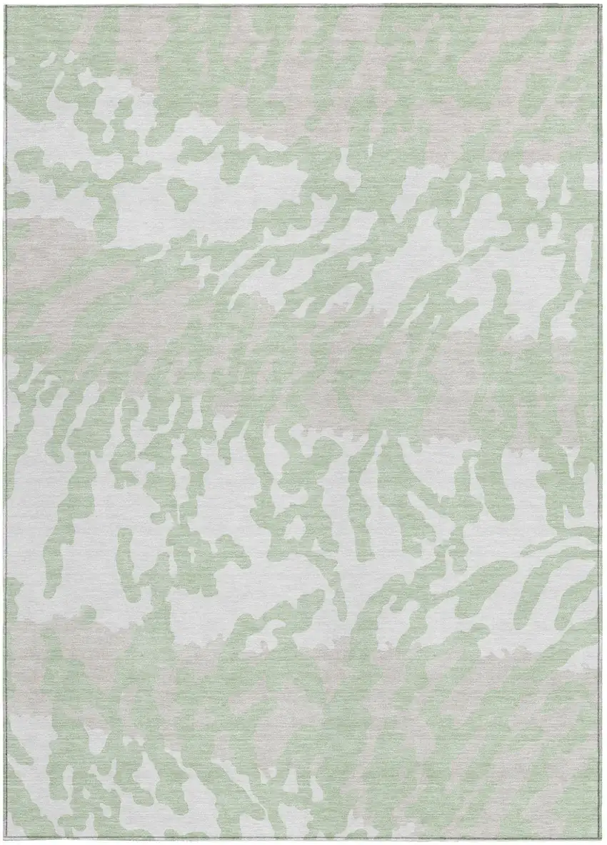 Artichoke Green Beige And Ivory Animal Print Washable Indoor Outdoor Area Rug Photo 7