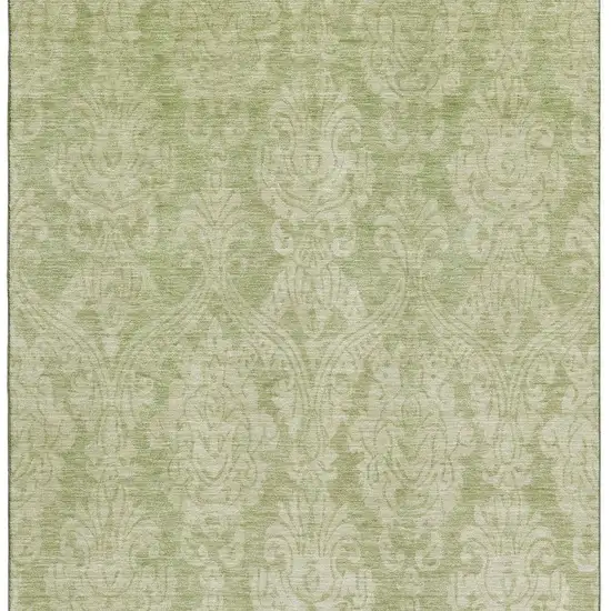 Artichoke Green Beige And Ivory Damask Washable Area Rug With UV Protection Photo 3