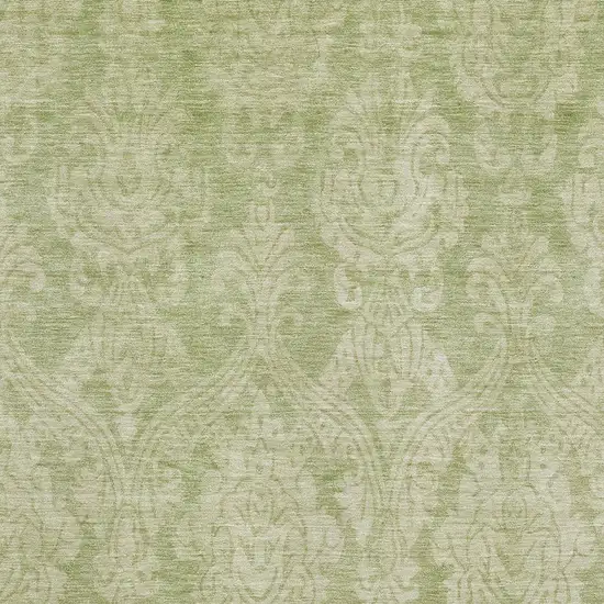 Artichoke Green Beige And Ivory Damask Washable Area Rug With UV Protection Photo 2