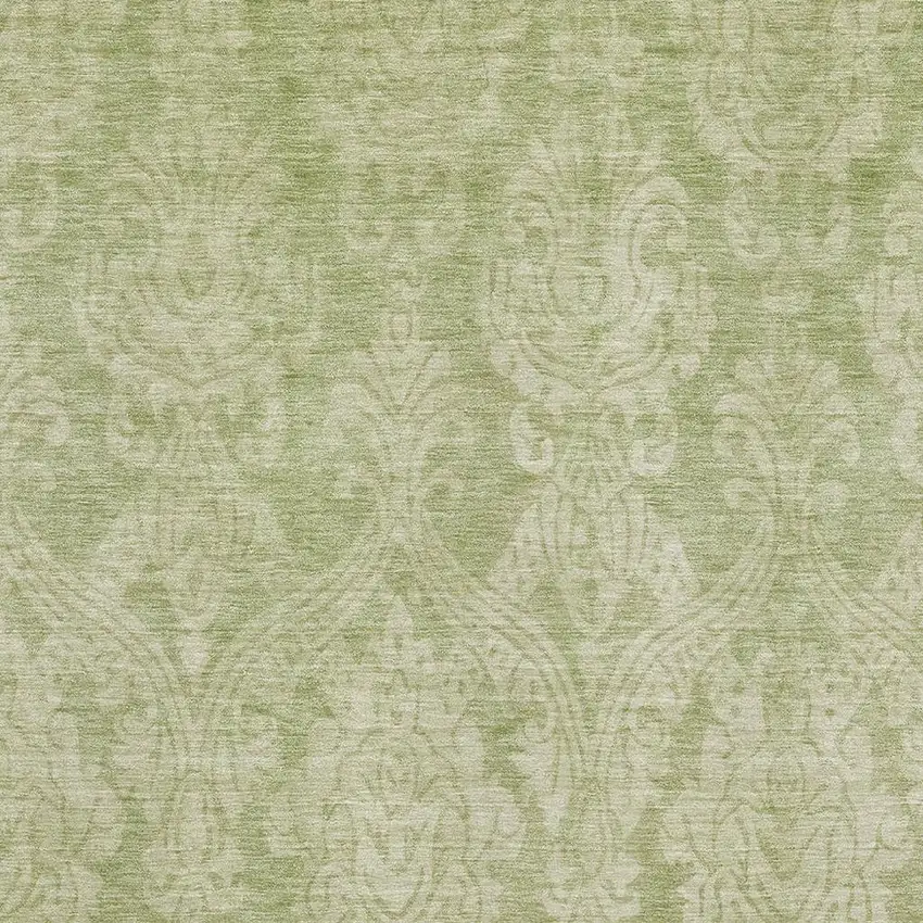 Artichoke Green Beige And Ivory Damask Washable Area Rug With UV Protection Photo 2