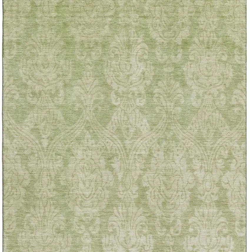 Artichoke Green Beige And Ivory Damask Washable Area Rug With UV Protection Photo 2