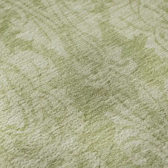 Artichoke Green Beige And Ivory Damask Washable Area Rug With UV Protection Photo 9
