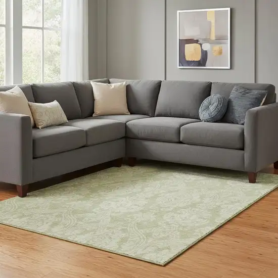 Artichoke Green Beige And Ivory Damask Washable Area Rug With UV Protection Photo 2