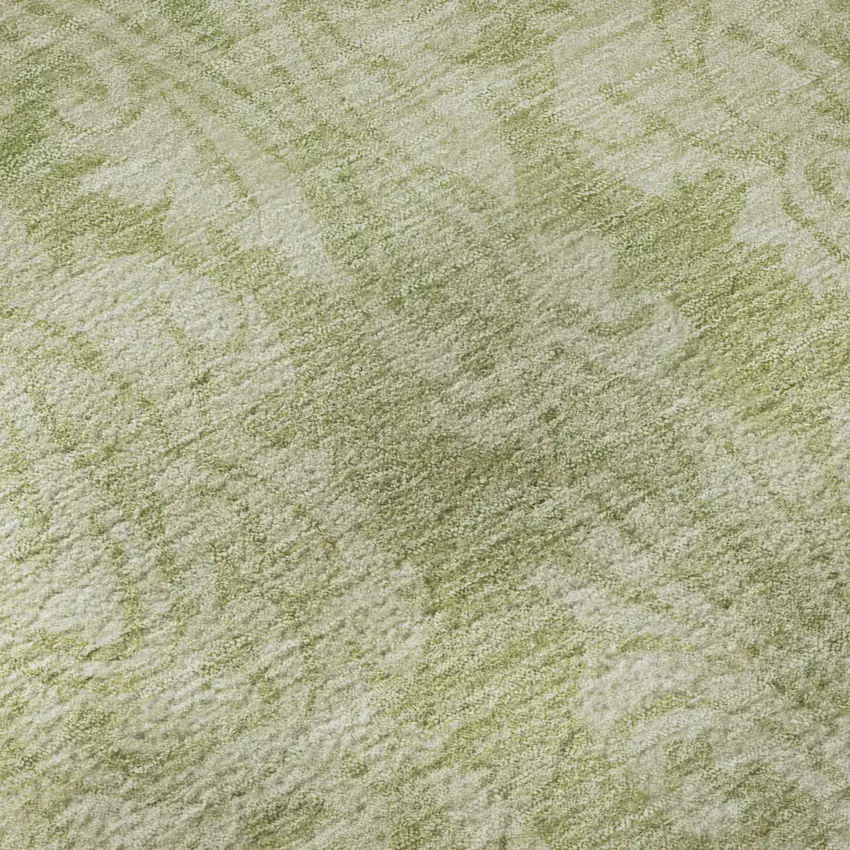 Artichoke Green Beige And Ivory Damask Washable Area Rug With UV Protection Photo 9