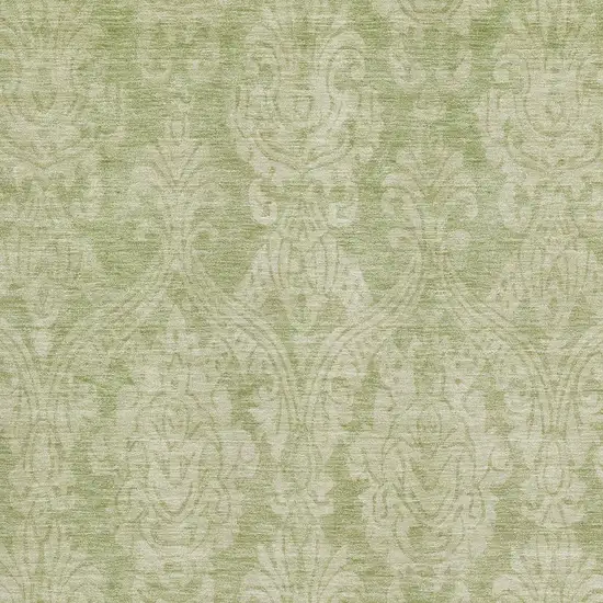Artichoke Green Beige And Ivory Damask Washable Area Rug With UV Protection Photo 2