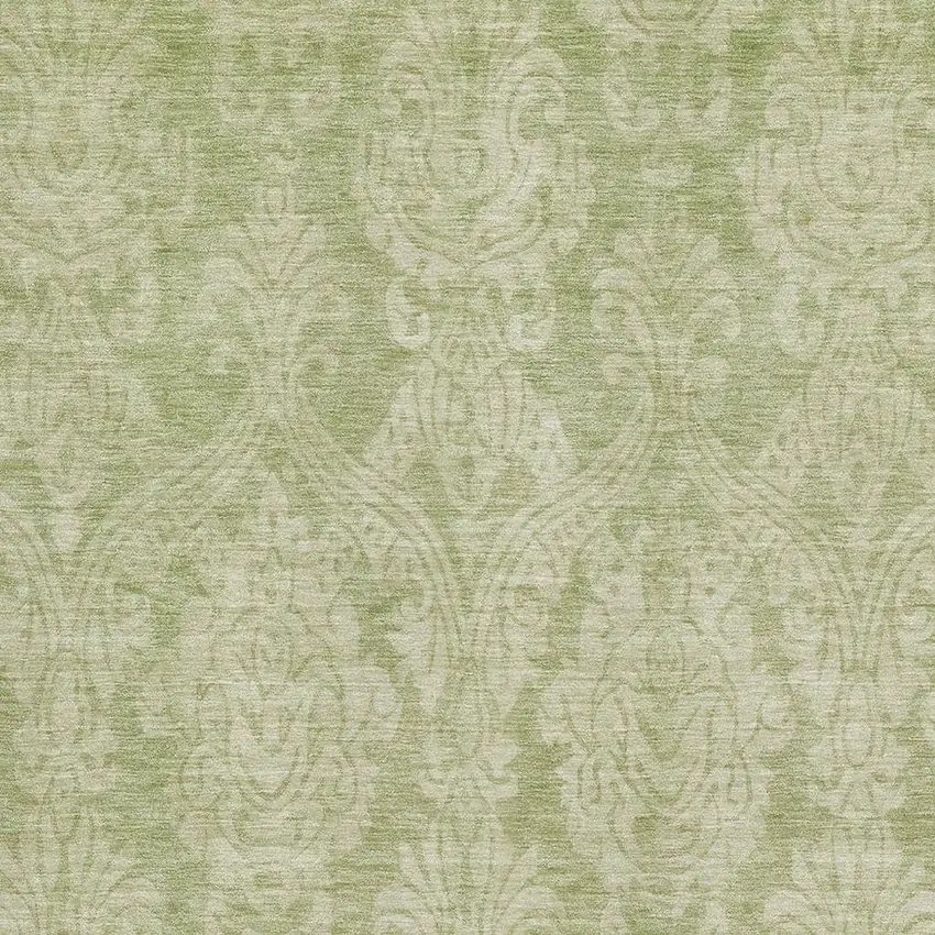 Artichoke Green Beige And Ivory Damask Washable Area Rug With UV Protection Photo 2