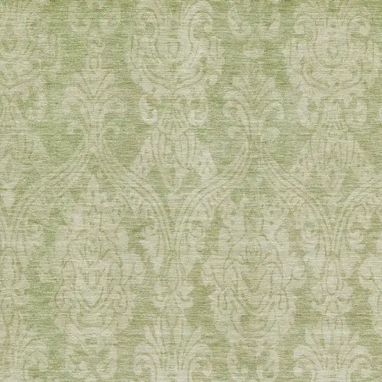 Artichoke Green Beige And Ivory Damask Washable Area Rug With UV Protection Photo 2