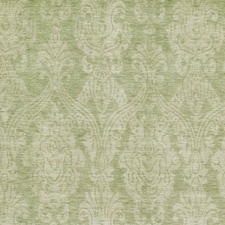 Artichoke Green Beige And Ivory Damask Washable Area Rug With UV Protection Photo 2