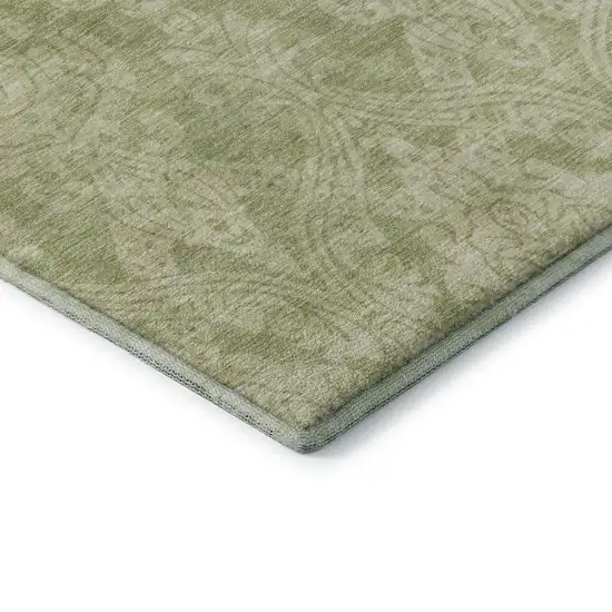 Artichoke Green Beige And Ivory Damask Washable Area Rug With UV Protection Photo 7