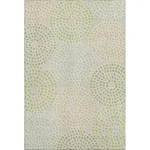 Photo of Artichoke Green Beige And Ivory Geometric Washable Area Rug With UV Protection