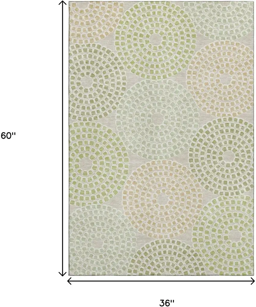 Artichoke Green Beige And Ivory Geometric Washable Area Rug With UV Protection Photo 3