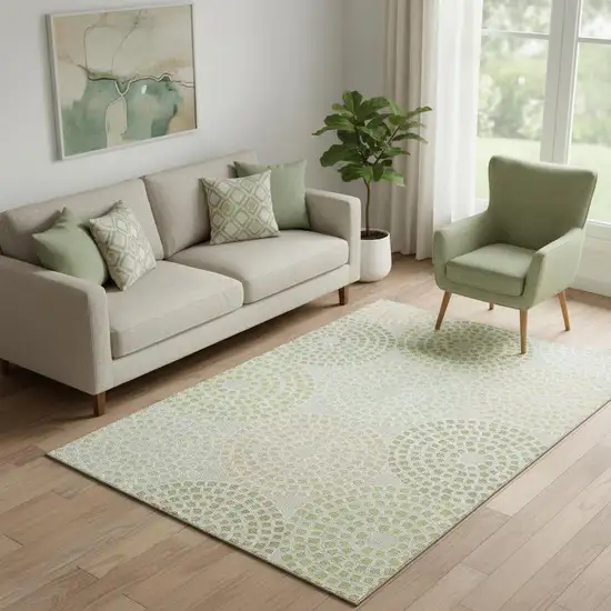 Artichoke Green Beige And Ivory Geometric Washable Area Rug With UV Protection Photo 1