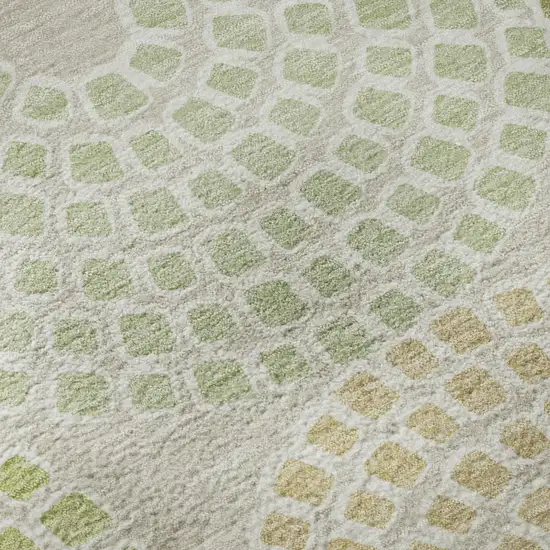 Artichoke Green Beige And Ivory Geometric Washable Area Rug With UV Protection Photo 9