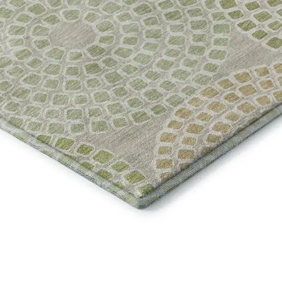 Artichoke Green Beige And Ivory Geometric Washable Area Rug With UV Protection Photo 8