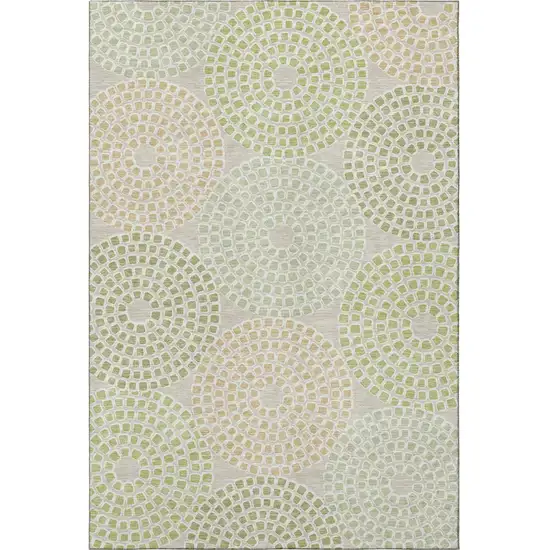 Artichoke Green Beige And Ivory Geometric Washable Area Rug With UV Protection Photo 4