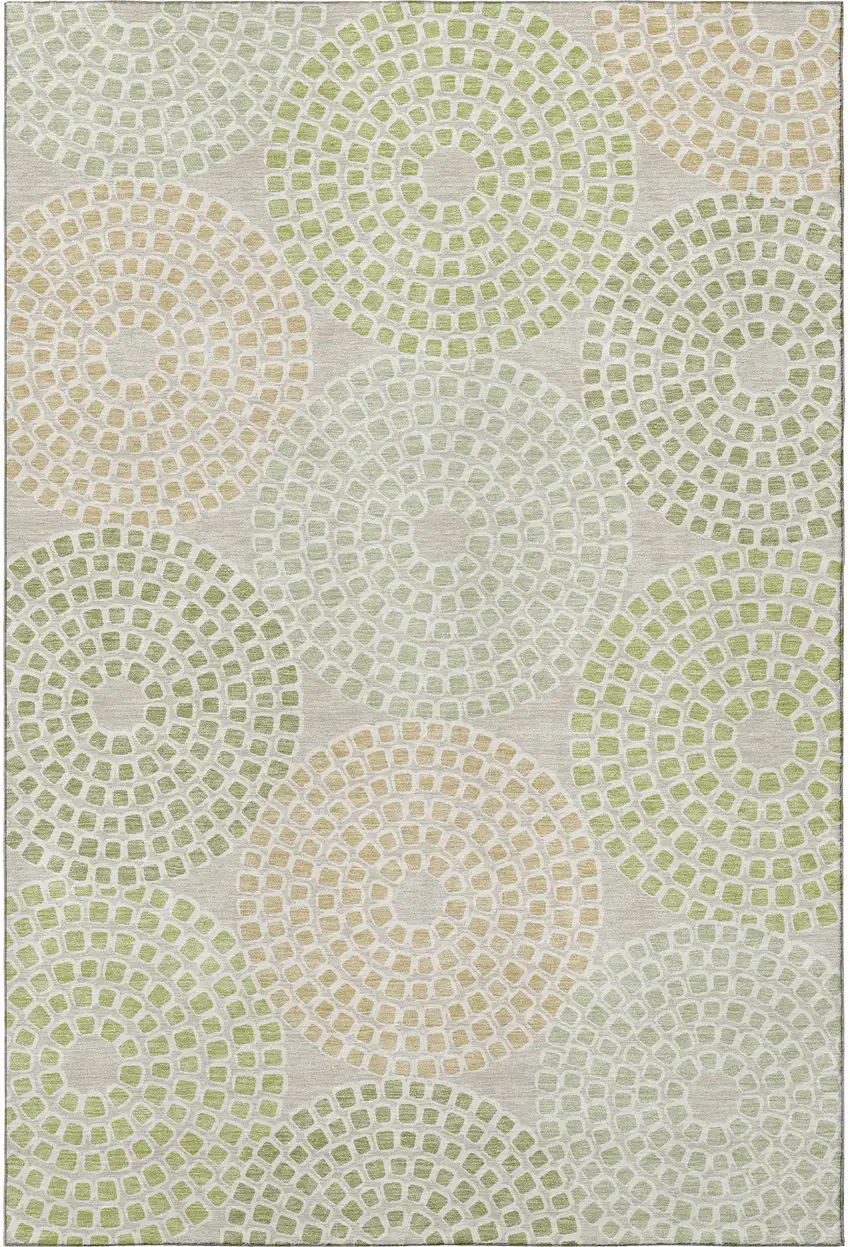 Artichoke Green Beige And Ivory Geometric Washable Area Rug With UV Protection Photo 4